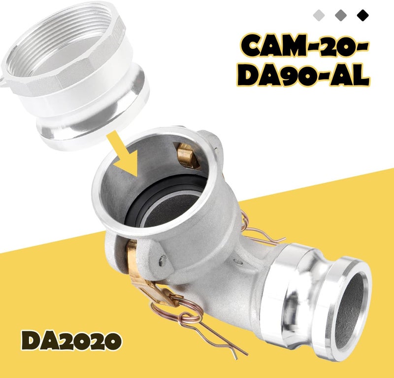 Venussar Type DA Cam and Groove Hose Fitting, 90 Degree Elbow, 2" Female Camlock x 2" Male Camlock, 250PSI, Aluminum Material, DA2020 - Image 5